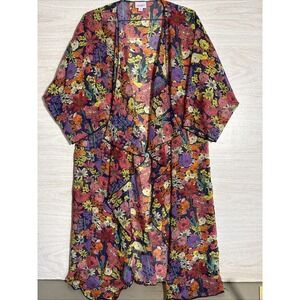 Lulu Lindsey Kimono Cardigan Multicolor Floral Print Open Front Sz Med